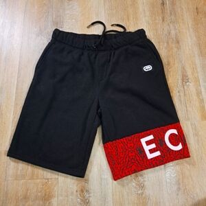Ecko Unltd. Black Red White Fleece Shorts Drawstring Pockets Men's Size Medium